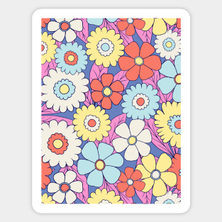 Groovy retro flower power pattern in blue, red and yellow Sticker